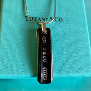 Tiffany & Co. Unisex Titanium Black & Silver 1837 Collection Bar Necklace